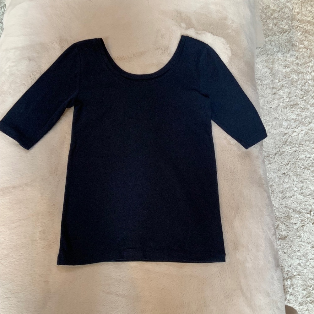 JCrew Blue M Perfect Fit Short Sleeve T Cottagecore Minimalist Monochrome Scandi